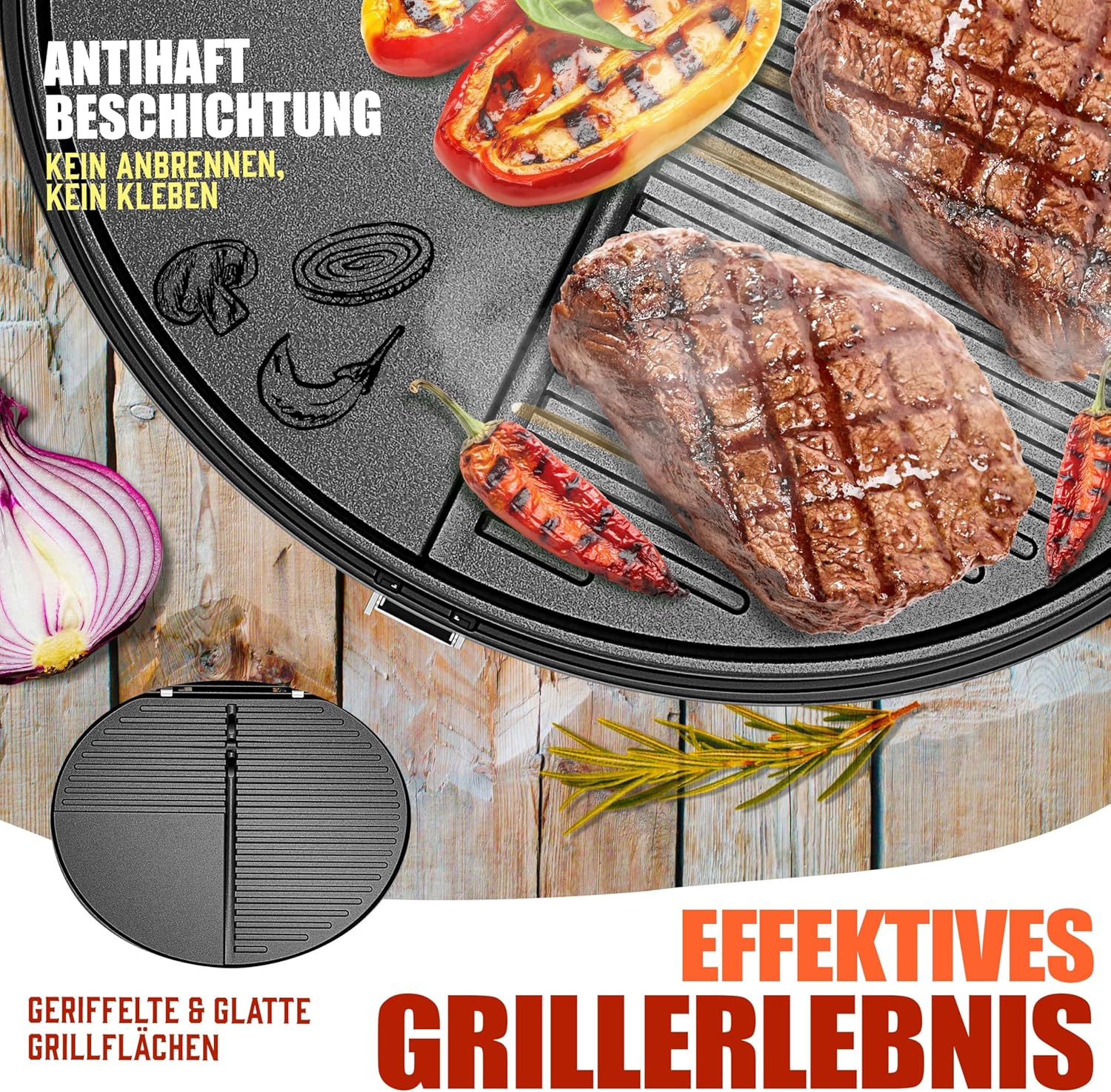 Kesser Tafelbarbecue, elektrisch, 2-in-1, met deksel en voet, max. 2400 watt, inklapbaar, thermometer, antiaanbaklaag, grillplaat en tafelblad, 2 wielen, zwart, zwart