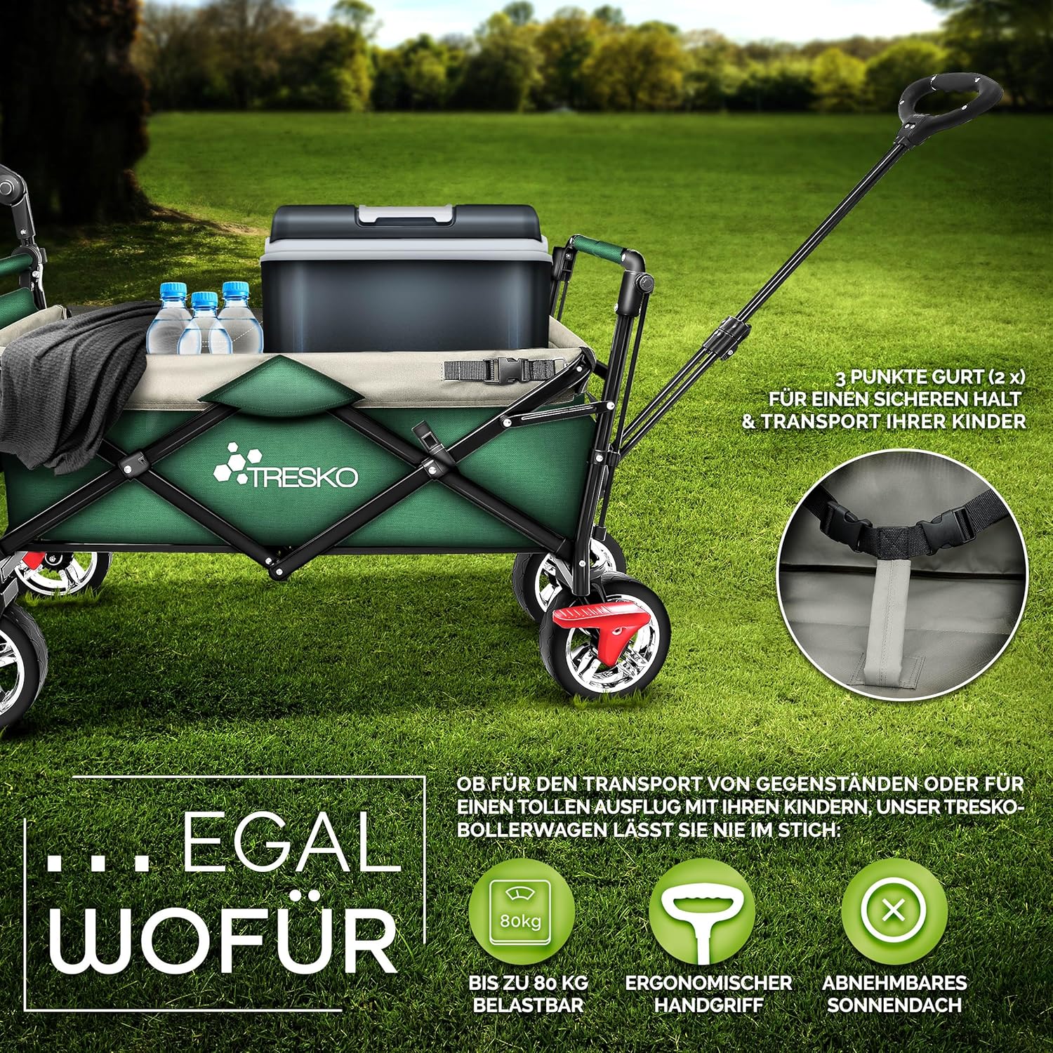 TRESKO® Bolderkar - Opvouwbaar - Bolderwagen - Groen