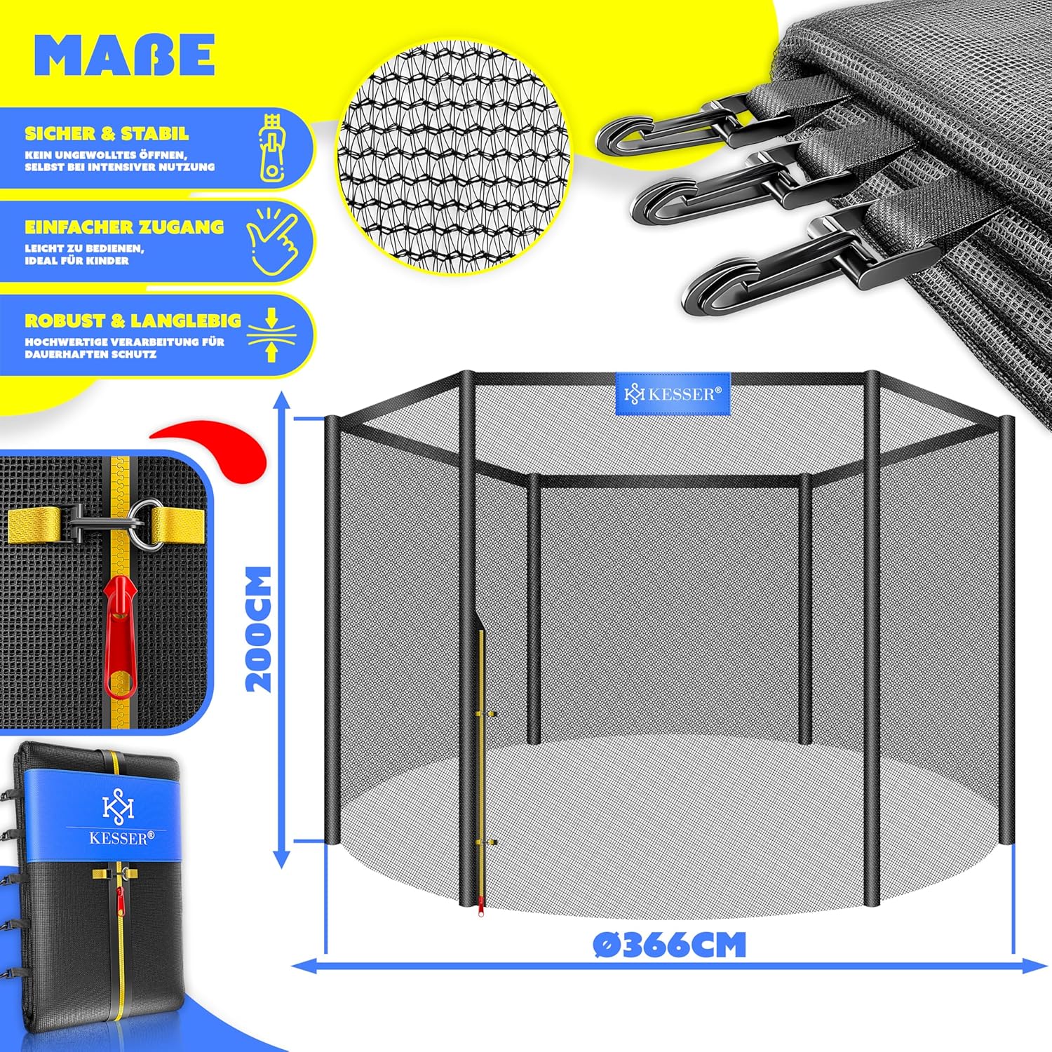 KESSER® Veiligheidsnet Trampoline - Trampolinenet - Ø427cm - Zwart