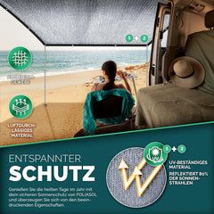 FOLIASOL Schaduwnet auto, 4 x 6 m, aluminium hondennet met ingestanste ringen, 80% uv, aluminium zonwering voor camping en vakantie, zonwering, met bevestiging, hittebescherming, aluminium