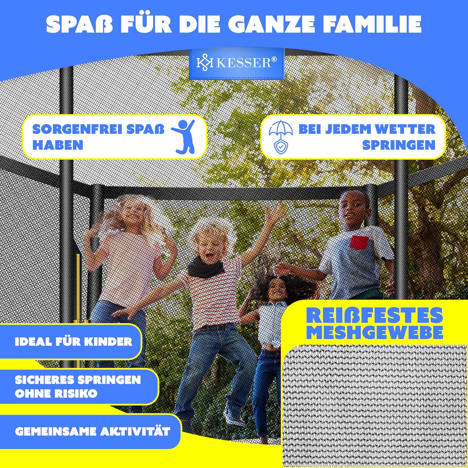 KESSER® Veiligheidsnet Trampoline - Trampolinenet - Ø427cm - Zwart