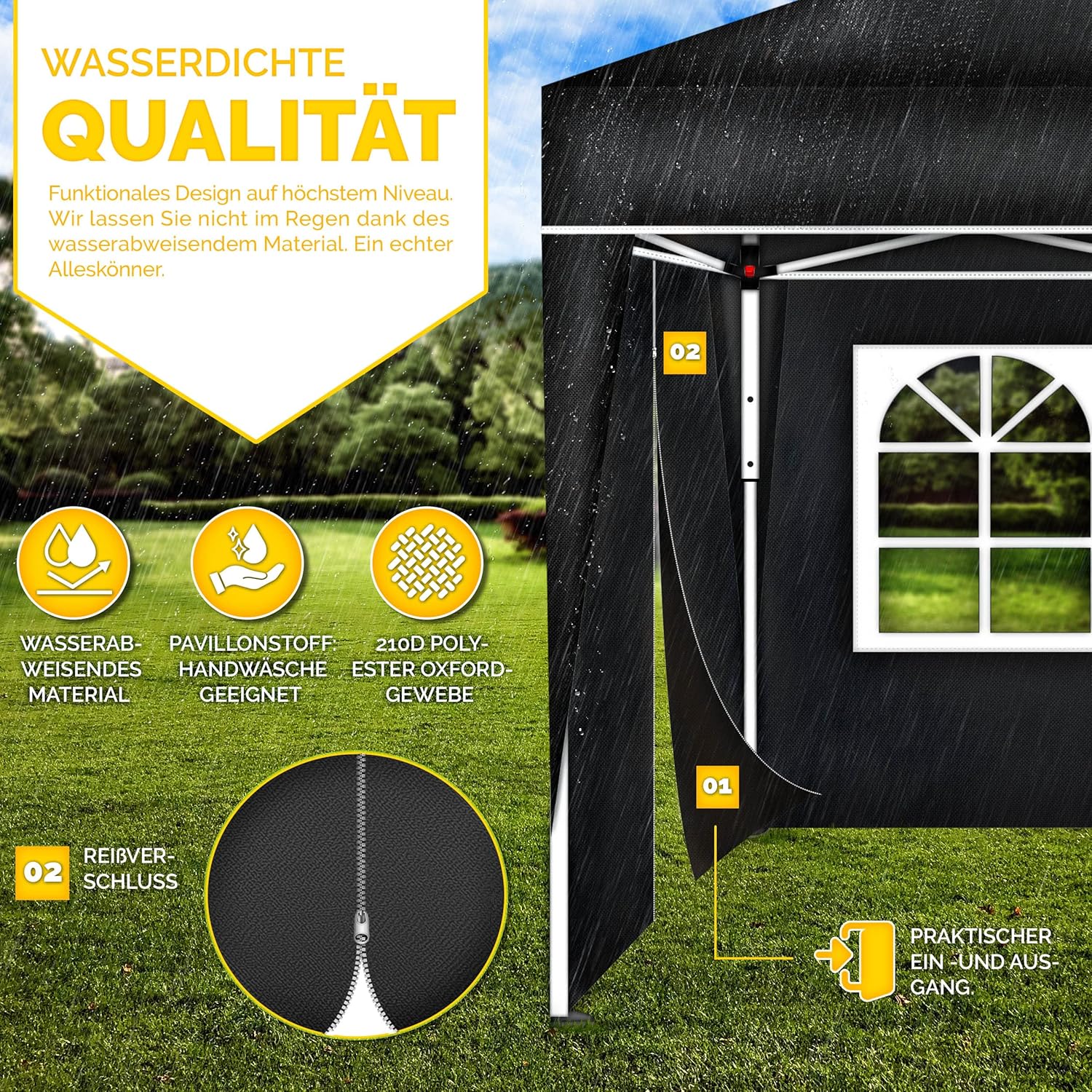 Tillvex® Zijwand voor paviljoen - 3x3m - Grijs