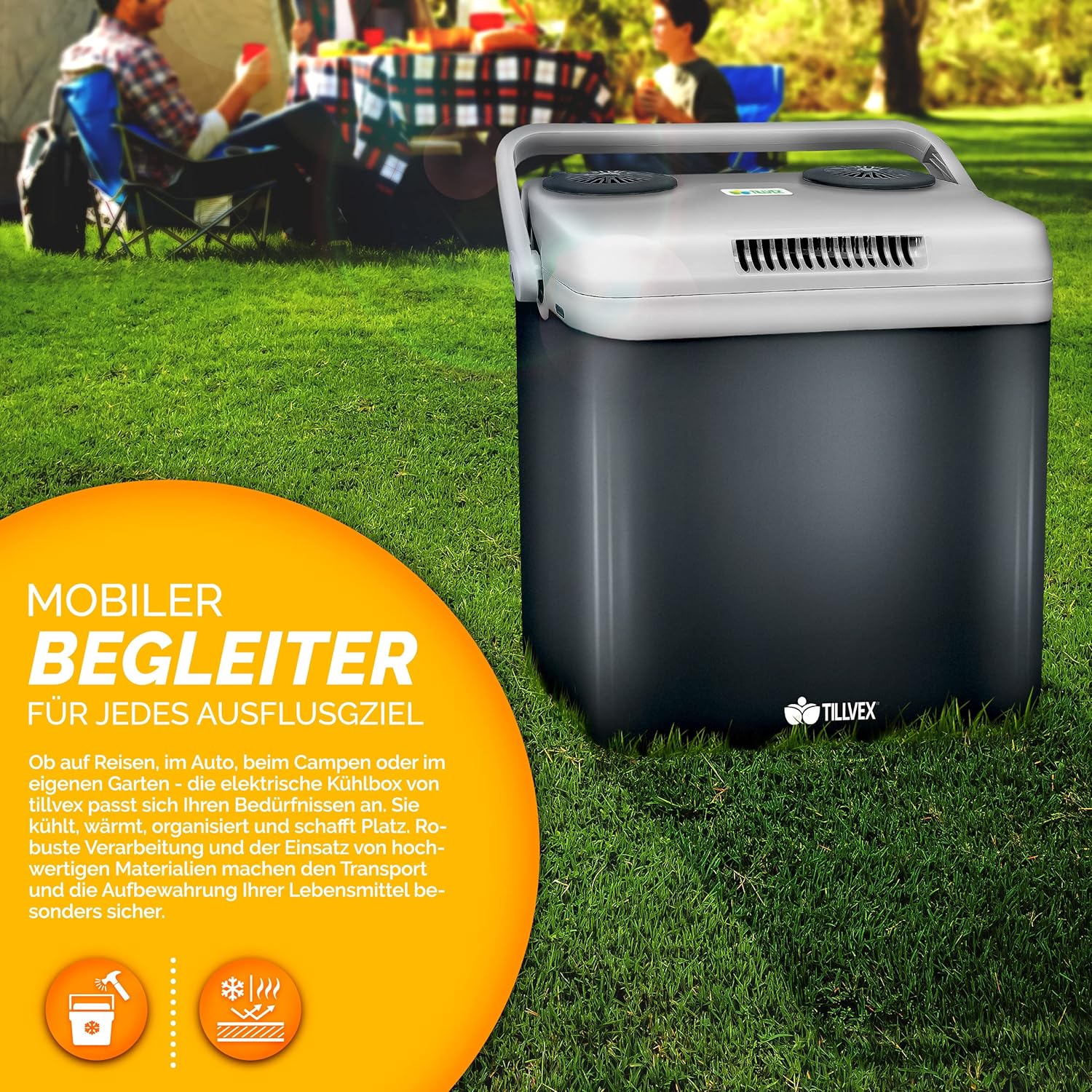 Tillvex® Elektrische Koelbox – 32L – 12V&  230V Stekker – Grijs