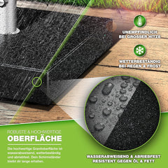tillvex® Granit Parasolstandaard met wielen en transportgreep, 27 kg, vierkant, parasolvoet met roestvrijstalen buis, balkonparasolstandaard voor parasolstokken 16-48 mm en 250 cm diameter