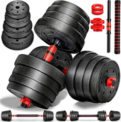 RE:SPORT 2-in-1 halterset, 30 kg, halterset verstelbaar, korte halter en lange halter, stersluitingen en verbindingsbuis