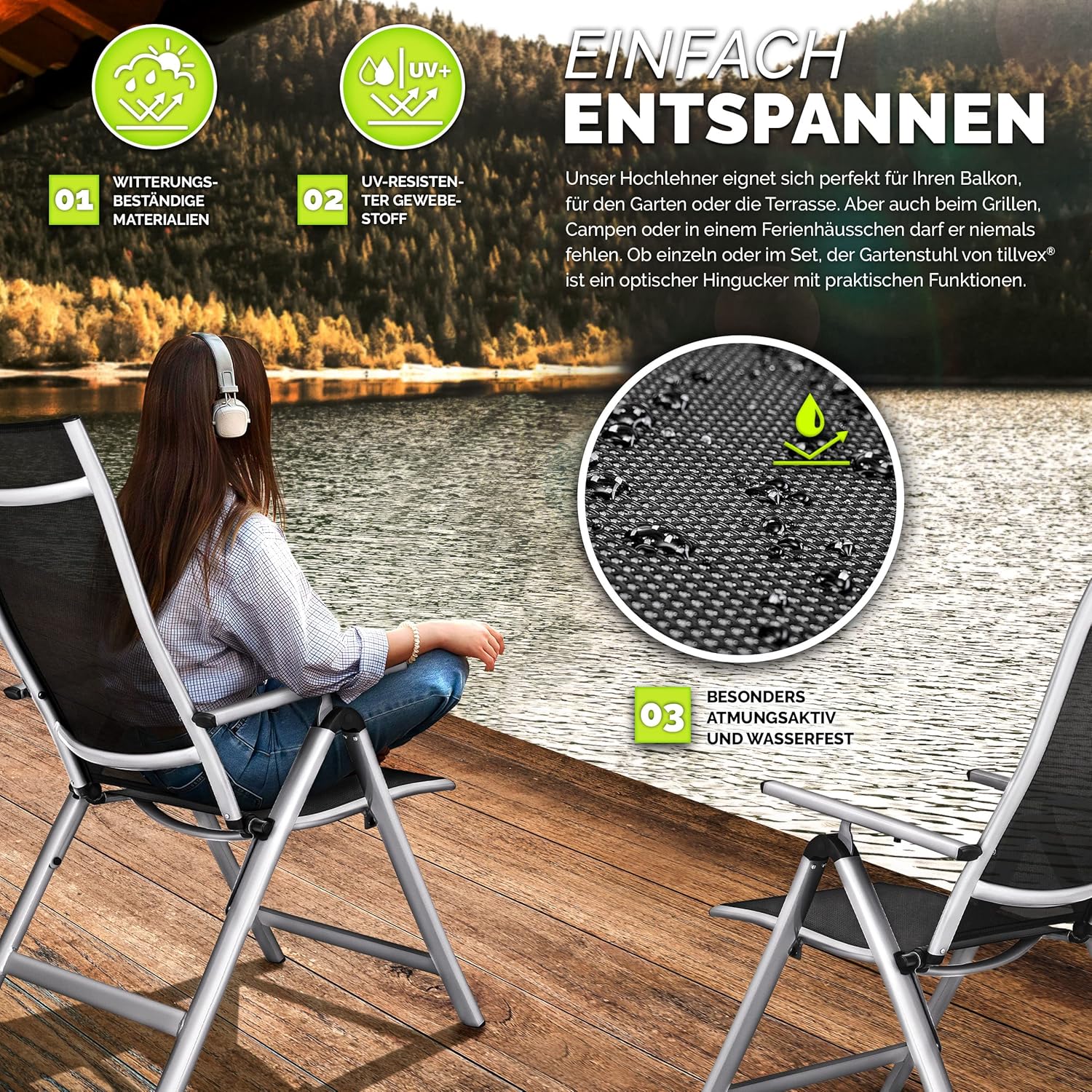 Tuinstoel - Ligstoel - Verstelbaar - Opvouwbaar - Zilver - Tillvex®