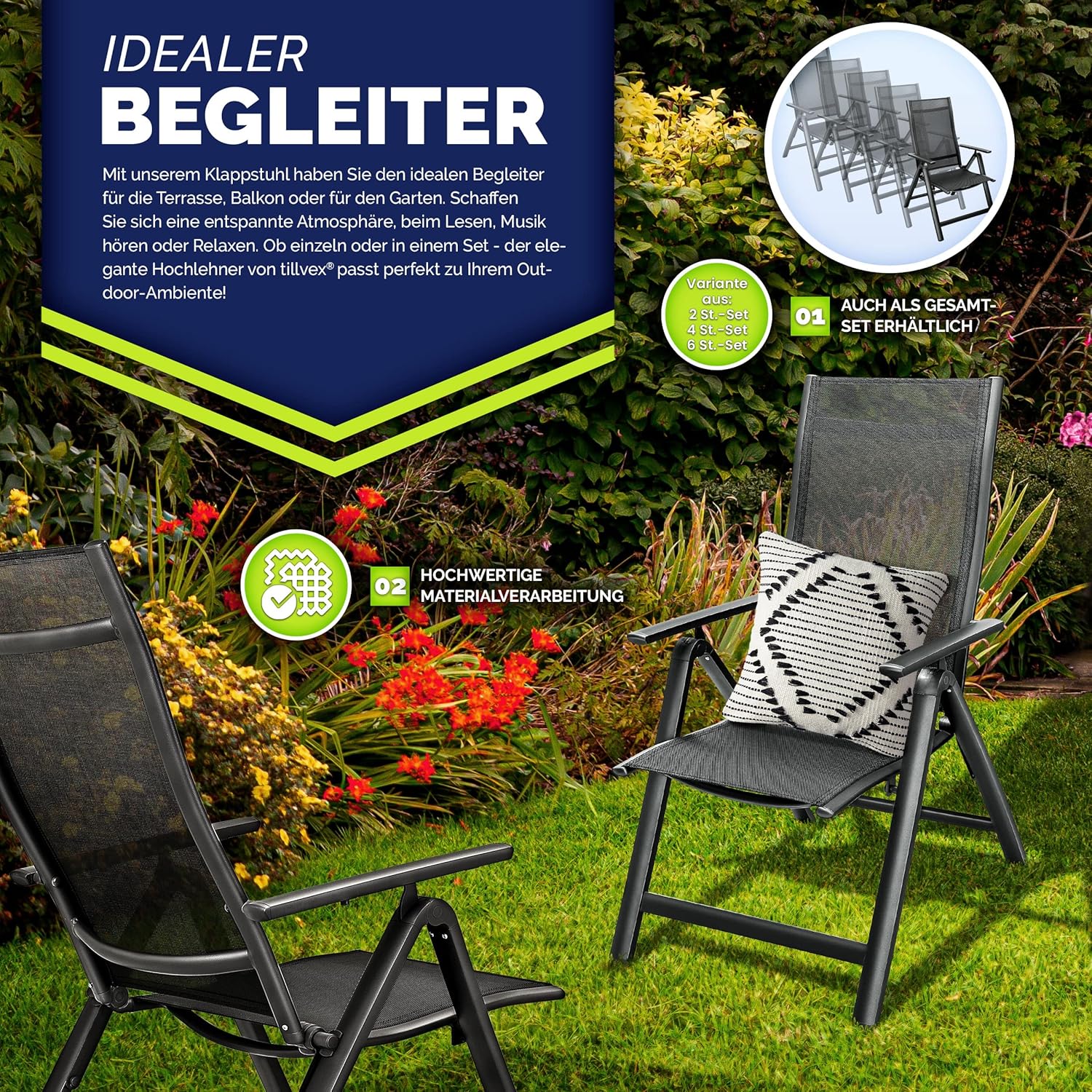 Tuinstoel - Ligstoel - Verstelbaar - Opvouwbaar - Antraciet - Tillvex®