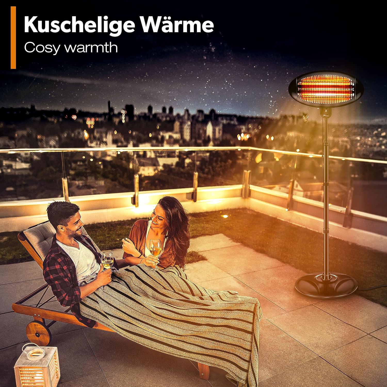 TRESKO Infrarood staande warmtestraler, 2000 W, elektrische warmtestraler voor het terras, met 3 warmtestanden, terrasstraler voor binnen en buiten, infraroodstraler met led-display