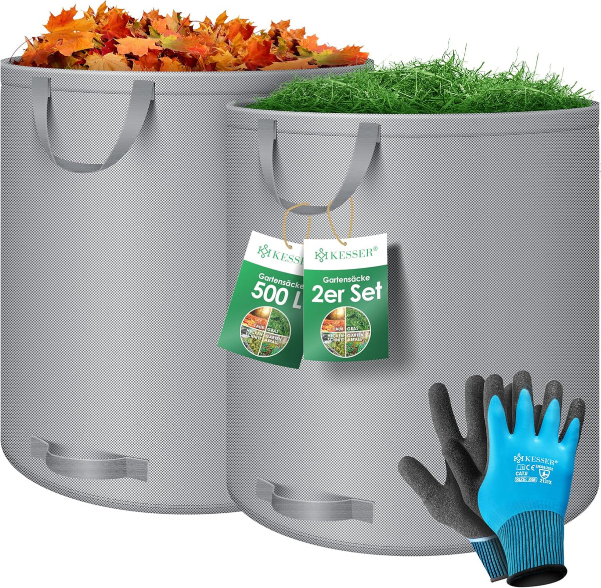 KESSER® Tuinafvalzak - Sterke Tuinzak - Bladzak - 2x500L - Grijs