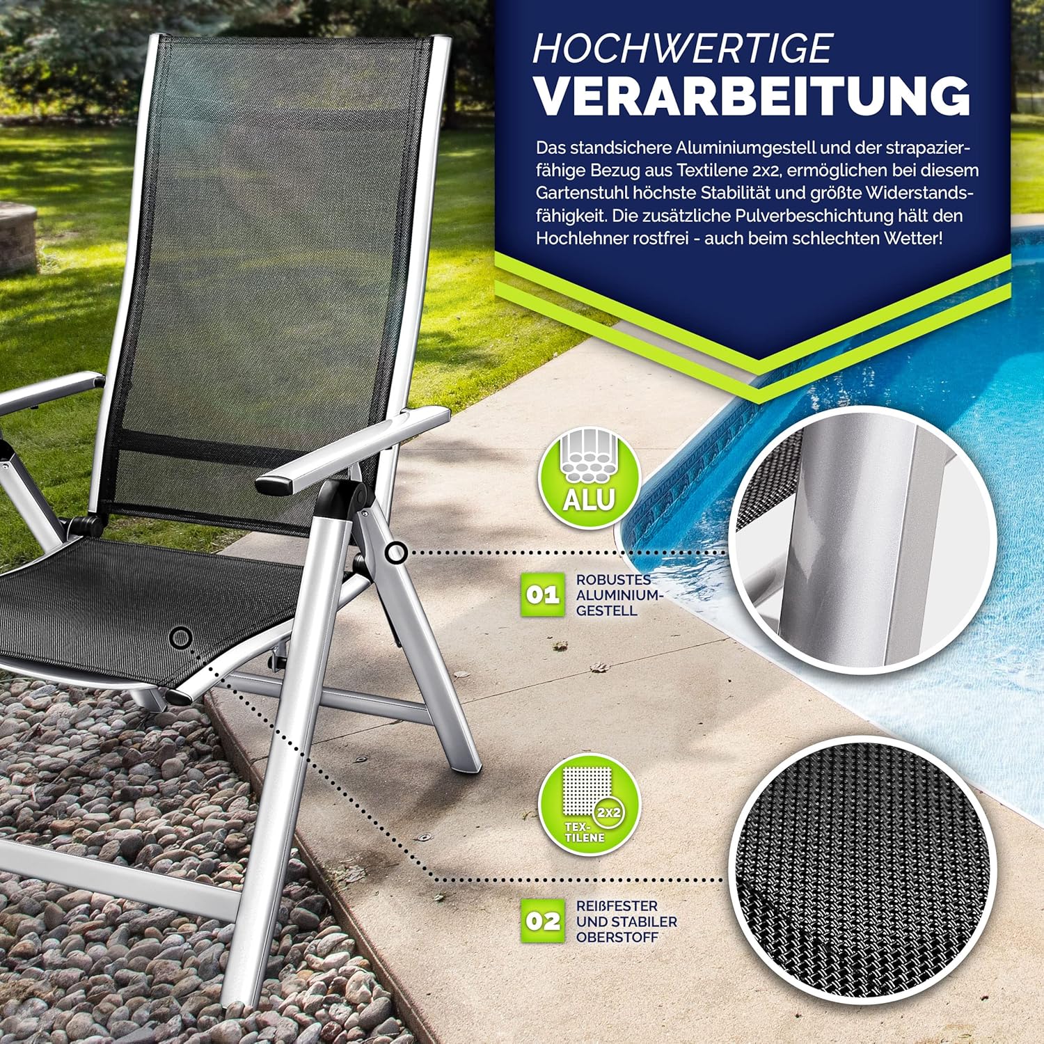 Tuinstoel - Ligstoel - Verstelbaar - Opvouwbaar - Zilver - Tillvex®