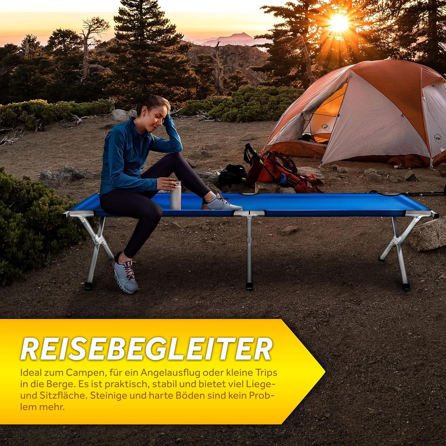 Veldbed - 1 Persoons - Kampeerbed - Stretcher - Blauw - TRESKO®