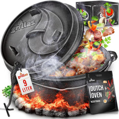 Grillas® Dutch Oven Set - 9L - Vuurpan - Stoofpan - Gietijzeren pan