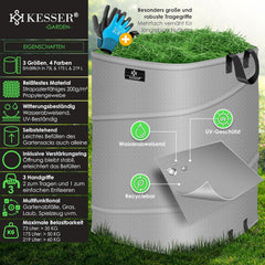 KESSER® Pop-up-tuinzak, 175 liter, inclusief handschoenen, zelfstaand met handgrepen, stabiel, robuust en opvouwbaar, voor het snijden van gazon, tuinzakken voor tuinafval, groen