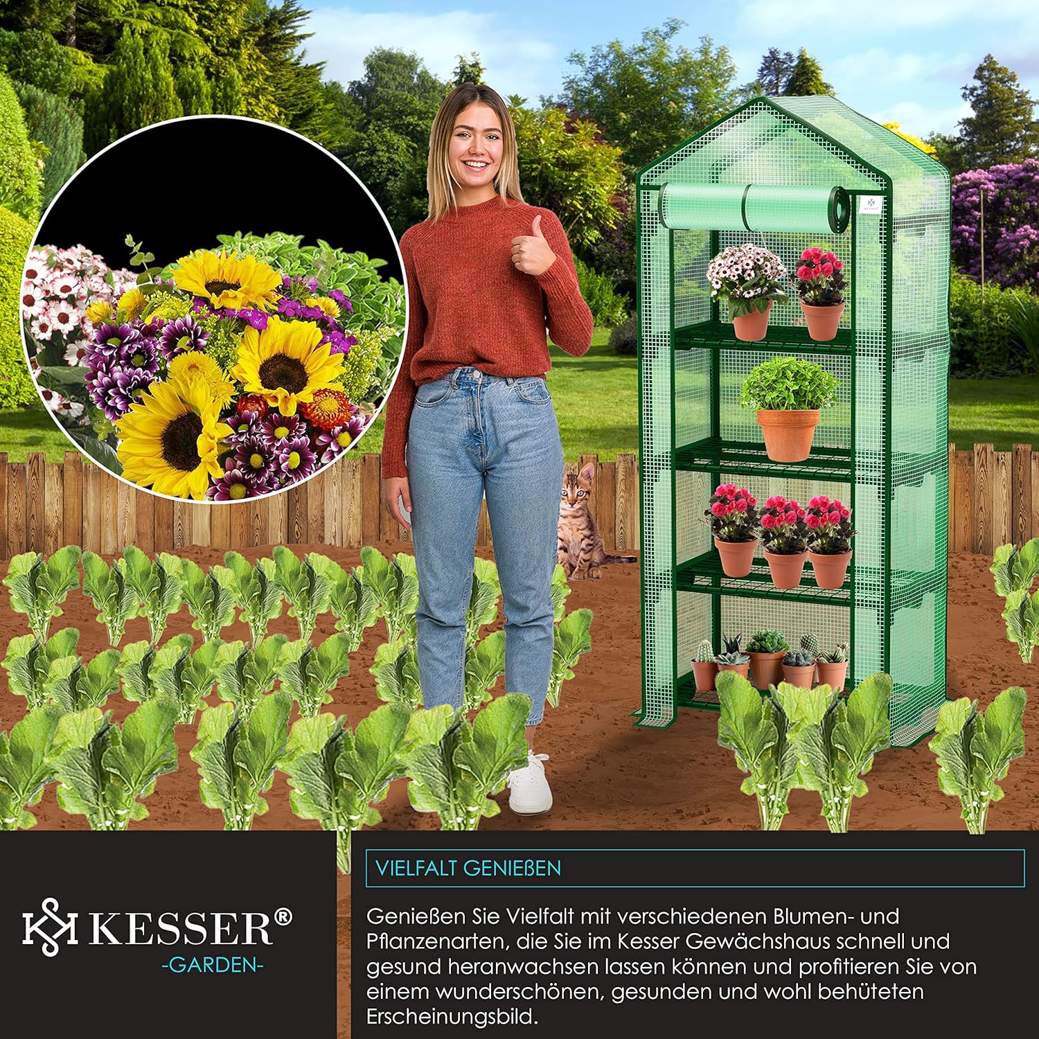 KESSER® Premium foliekas, broeikas met 4 etages, 69 x 50 x 158 cm, broeikas met 4 planken, ruimtebesparend, hoogwaardig kweekhuis, tuin, balkon, stabiel en eenvoudig te monteren