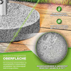 Tillvex® Parasolvoet op wielen - Graniet 27kg - Ø16mm-Ø48mm - Grijs