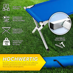 Veldbed - 1 Persoons - Kampeerbed - Stretcher - Blauw - TRESKO®