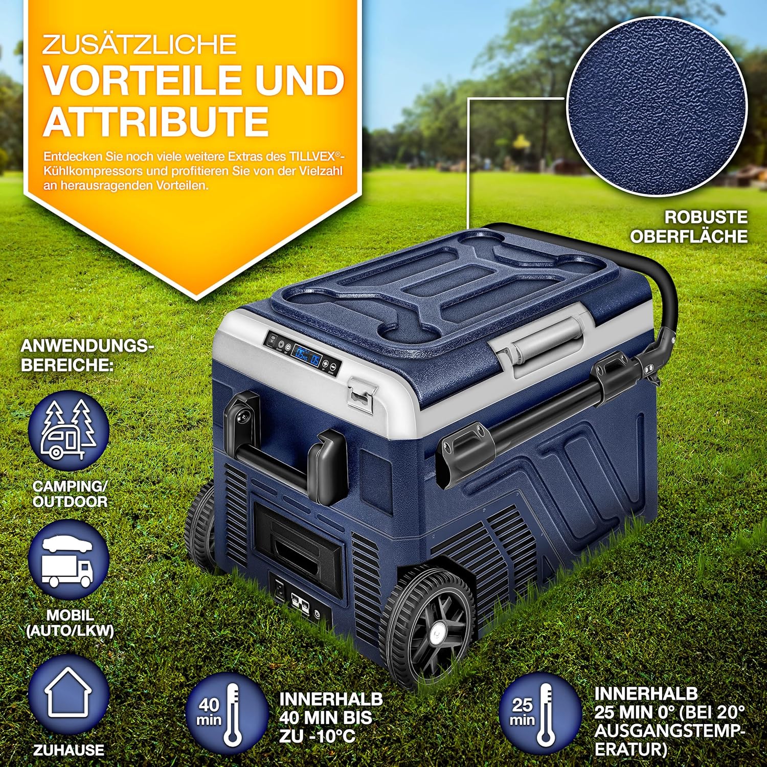 Tillvex® Elektrische Koelbox - Op accu - tot -20°C - 40L - Blauw