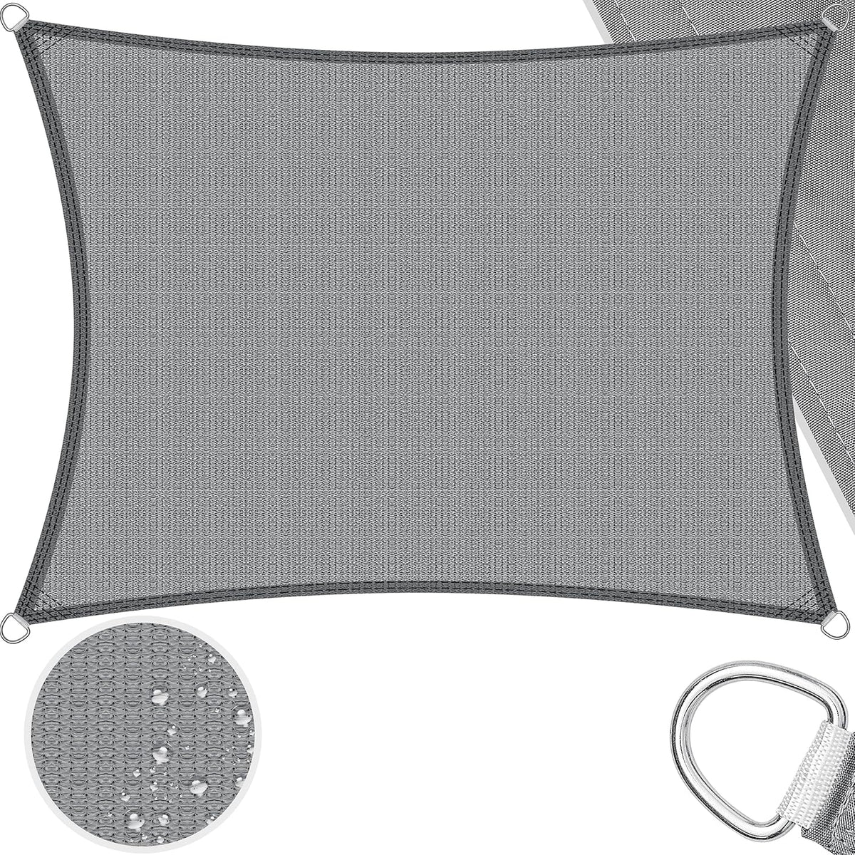 KESSER® Zonnezeil, zonwering, windscherm, waterafstotend en winddicht, 5-voudig dwars genaaid, robuust en stabiel, voor tuin, balkon, terras, rechthoekig, grijs, 2 x 4 m HDPE