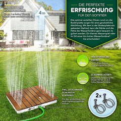 tillvex® Tuindouche outdoor tot 4 m fonteinhoogte | bodemdouche rechthoekig met voetwiel | buitendouche antislip | saunadouche weerbestendig | campingdouche van aluminium/WPC/houtlook