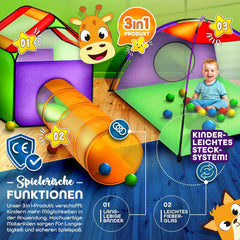 Kiduku Pop Up Speeltent voor kinderen, speelhuis + kruiptunnel + 200 ballen + tas, voor binnen en buiten