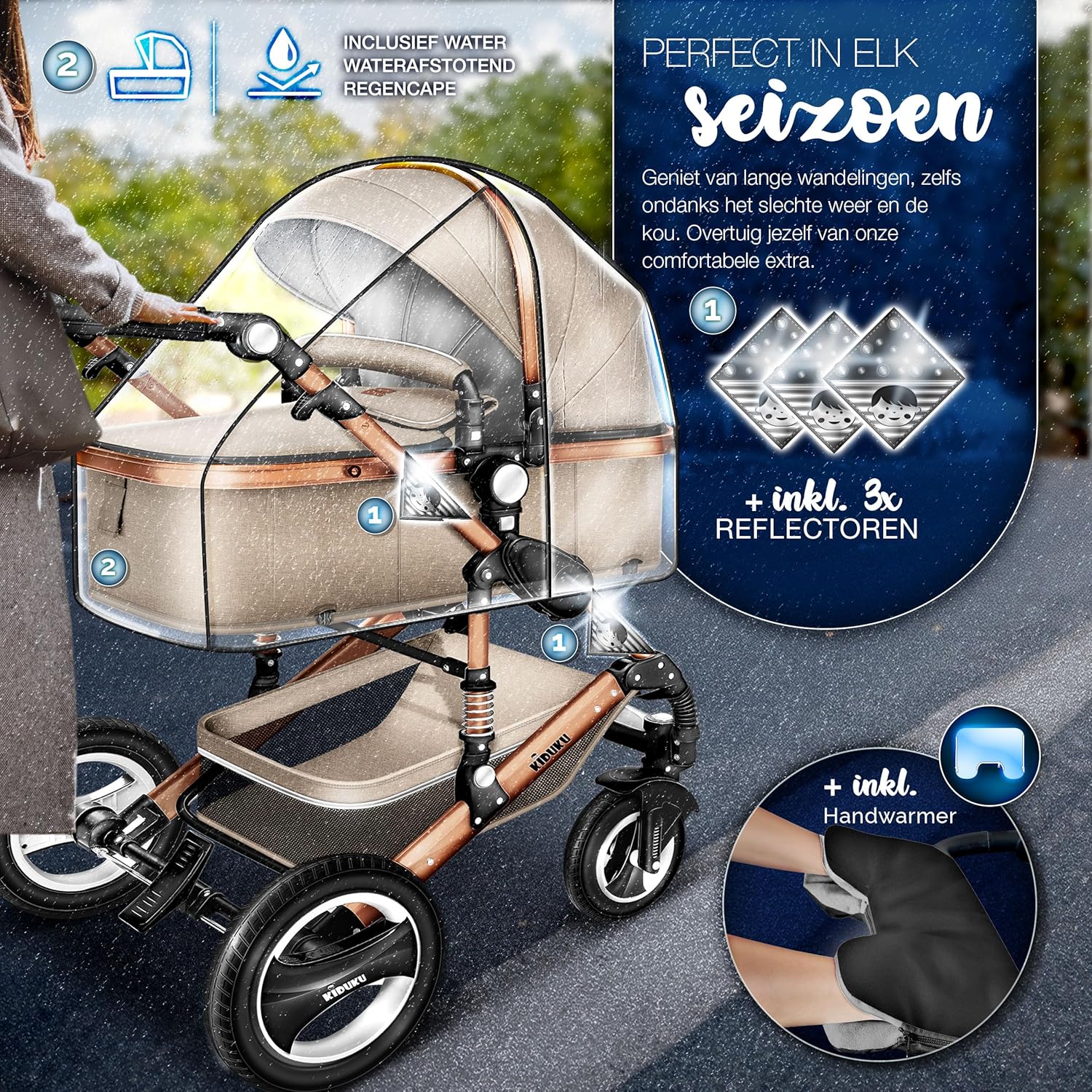 Kinderwagen 3 in 1 - Buggy - Wandelwagen - Kinderbuggy - Beige - KIDUKU®