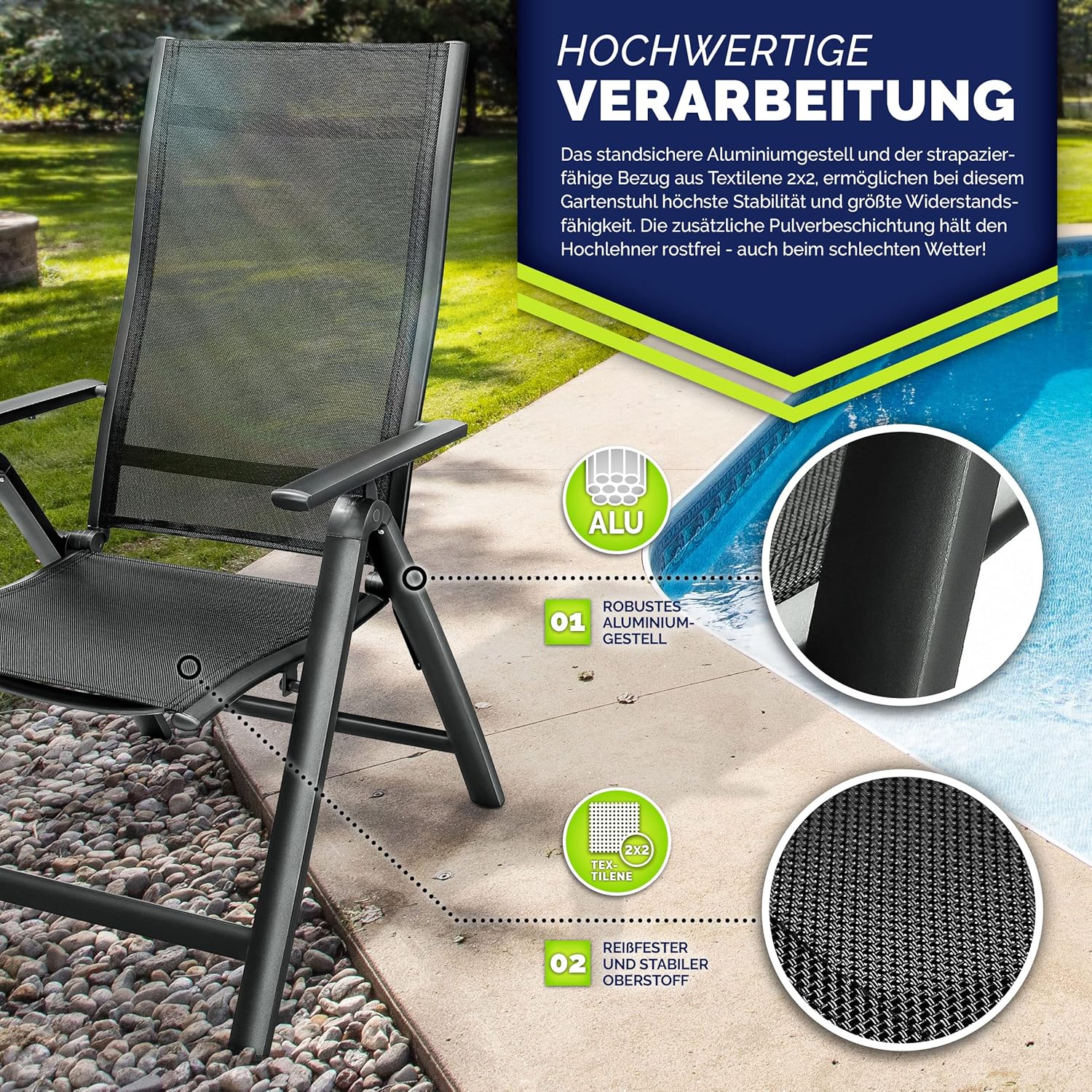 Tuinstoel - Ligstoel - Verstelbaar - Opvouwbaar - Antraciet - Tillvex®