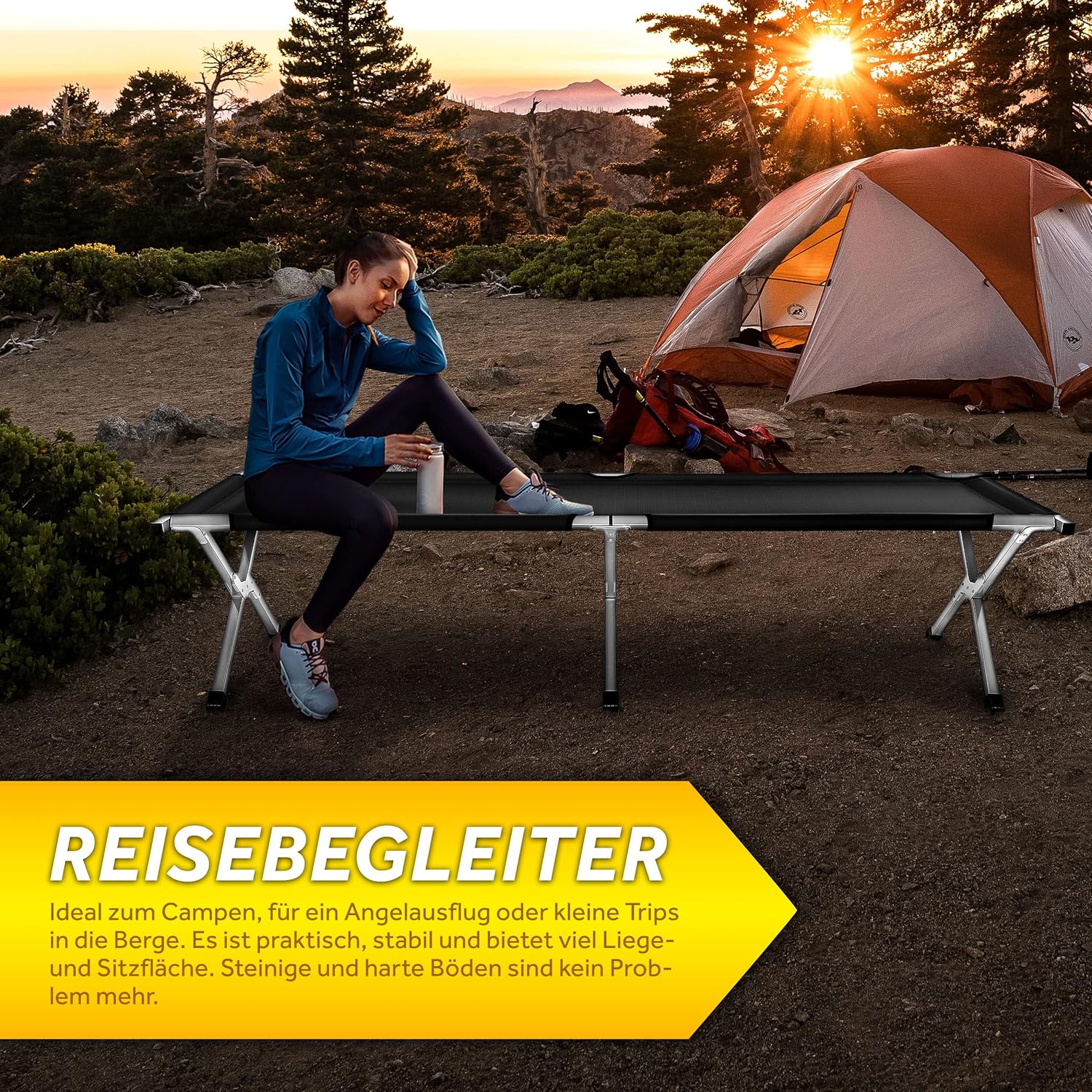 Veldbed - 1 Persoons - Kampeerbed - Stretcher - Zwart - TRESKO®