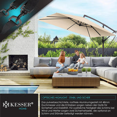KESSER® Parasol Rechthoekig - Verstelbaar - Ø250cm - Beige •