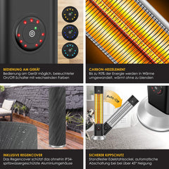 KESSER® Staande warmtestraler, infrarood staande warmtestraler, incl. beschermhoes, warmtestraler, terras, infraroodstraler, torenverwarming, 2000 W, terrasstraler, staande verwarming met