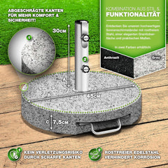 Tillvex® Parasolvoet op wielen - Graniet 27kg - Ø16mm-Ø48mm - Grijs