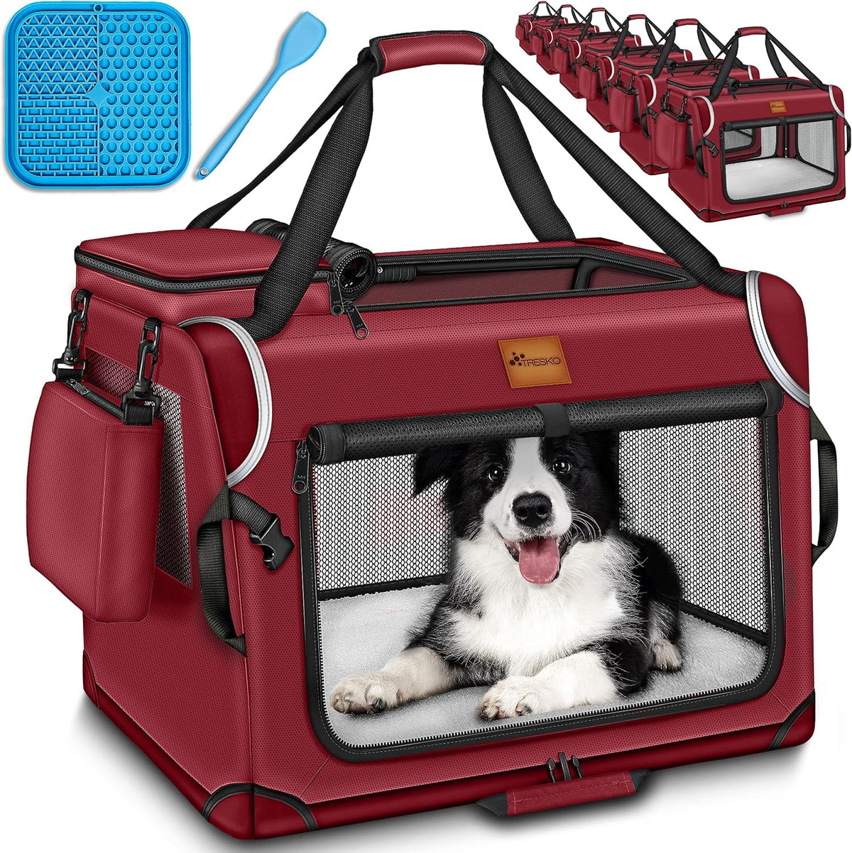 TRESKO Hondenbox, opvouwbaar, incl. lekmat, spatel en reflectoren, XXL, 92 x 63 x 63 cm, transportbox voor honden en katten, hondentransportbox auto, voor kleine en grote honden, hondentas, robuust
