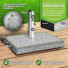 Tillvex® Parasolvoet op wielen - Graniet 25kg - Ø16mm-Ø48mm - Grijs