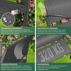 KESSER® Tuinbank, polyrotan, 2-zits, weerbestendig, uv-bestendig, tot 320 kg belastbaar, balkonbank, 125 x 62 x 90 cm, tuinmeubelen met cover en ergonomische armleuningen voor 2 personen, antraciet