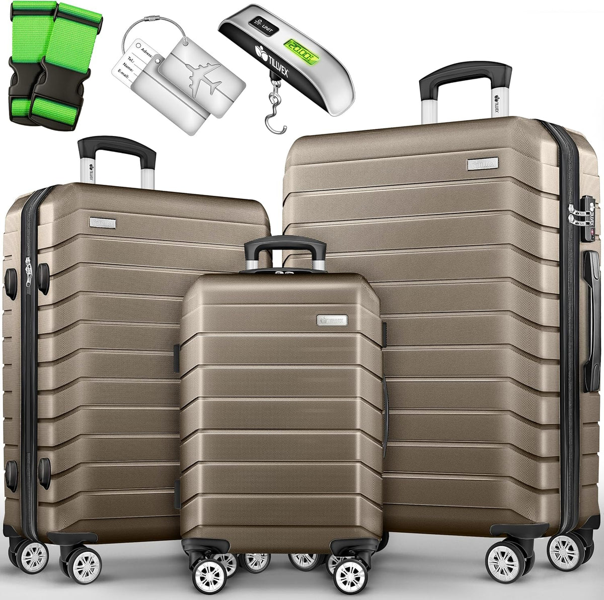 Kofferset - 3 delig - Trolley - Reiskoffer set - Rosegoud - Tillvex®