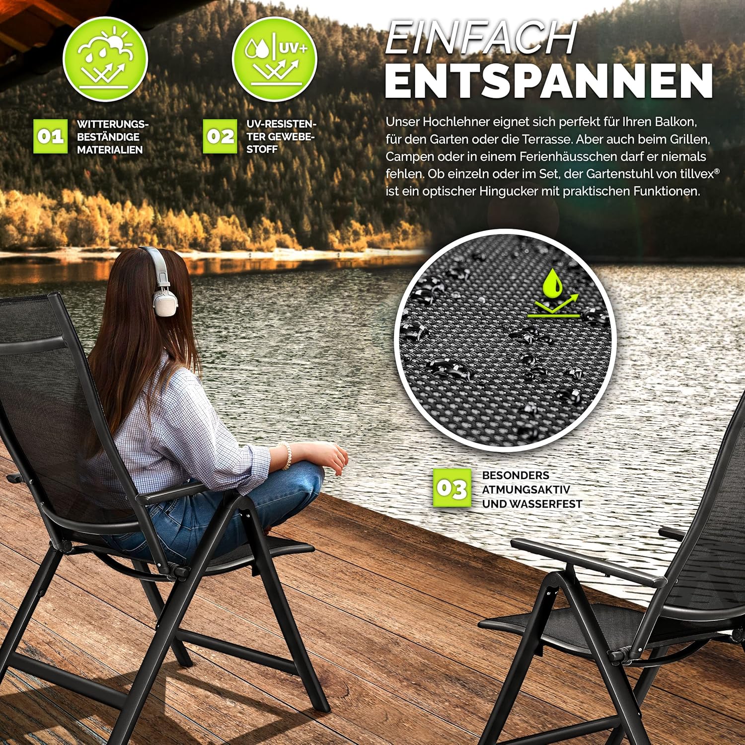 Tuinstoel - Ligstoel - Verstelbaar - Opvouwbaar - Antraciet - Tillvex®
