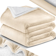 KESSER® Knuffeldeken, wollige sherpa, extra zacht en warm, flanel, fleecedeken, kreukbestendig/verkleurt niet, als bankdeken, bankdeken of sprei, 220 cm x 240 cm (XXL) Beige