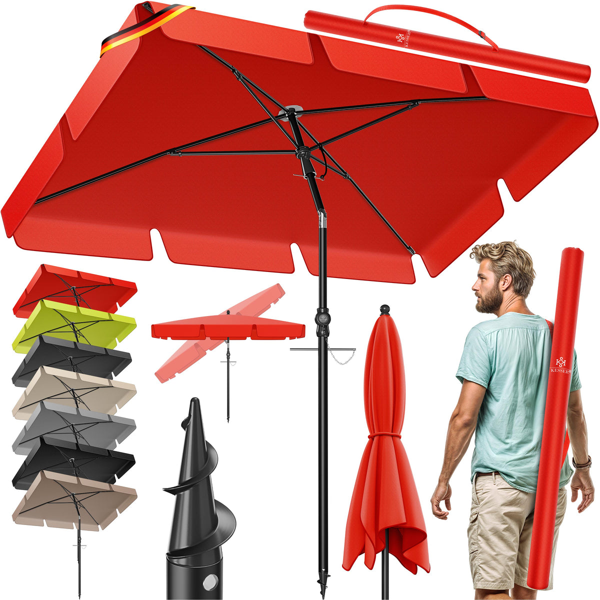 Stokparasol - Parasol - 200x125 cm - Tuinparasol - Rood - KESSER
