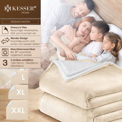 KESSER® Knuffeldeken, wollige sherpa, extra zacht en warm, flanel, fleecedeken, kreukbestendig/verkleurt niet, als bankdeken, bankdeken of sprei, 220 cm x 240 cm (XXL) Beige