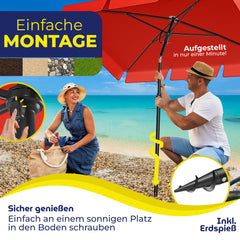 Stokparasol - Parasol - 200x125 cm - Tuinparasol - Rood - KESSER