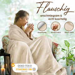 KESSER® Knuffeldeken, wollige sherpa, extra zacht en warm, flanel, fleecedeken, kreukbestendig/verkleurt niet, als bankdeken, bankdeken of sprei, 220 cm x 240 cm (XXL) Beige