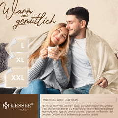 KESSER® Knuffeldeken, wollige sherpa, extra zacht en warm, flanel, fleecedeken, kreukbestendig/verkleurt niet, als bankdeken, bankdeken of sprei, 220 cm x 240 cm (XXL) Beige