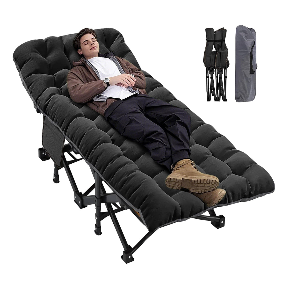 Furnibear Heavy-Duty opvouwbaar campingbed met matras, draagvermogen 150 kg, comfortabel slaapbed voor volwassenen, draagbaar met draagtas