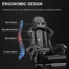 GTPLAYER Game stoel massage, gaming bureaustoel ergonomische met voetensteun, verstelbare hoofdsteun en lendensteun, in hoogte verstelbaar, Zwart/Wit - GT800A