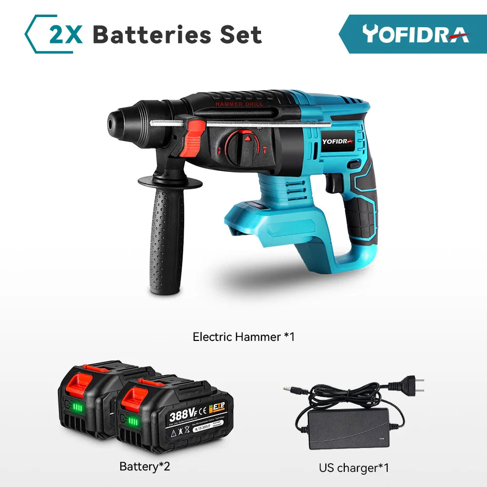 Klopboormachine - Boorhamer - Met accu - Blauw - YOFIDRA