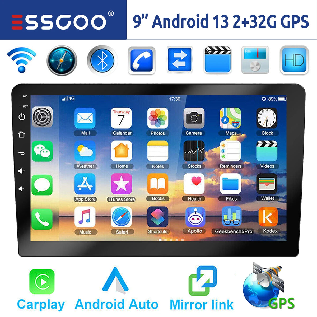 Carplay Scherm - Android & Apple - Touchscreen - Navigatiesysteem - ESSGOO