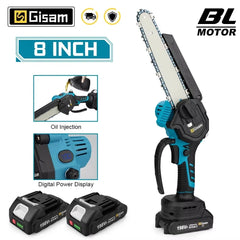 Gisam 8 inch borstelloze elektrische zaag Elektrische kettingzaag met één hand Houtbewerking Tuingereedschap Snoeizaag voor Makita 18v batterijpin