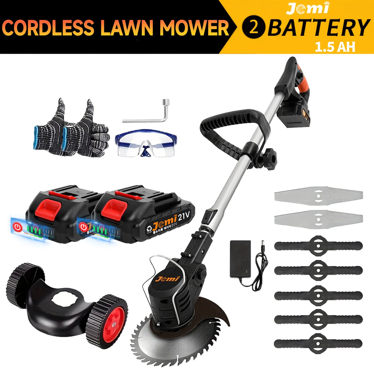 Grastrimmer met accu - Kantenmaaier - Bosmaaier - Zwart - Jemi