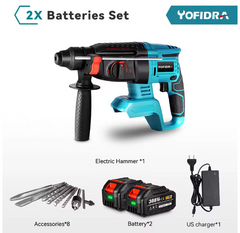 Klopboormachine - Boorhamer - Met accu - Blauw - YOFIDRA