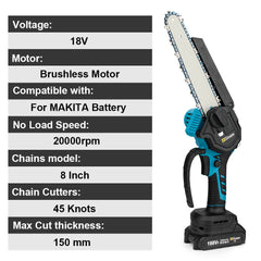 Gisam 8 inch borstelloze elektrische zaag Elektrische kettingzaag met één hand Houtbewerking Tuingereedschap Snoeizaag voor Makita 18v batterijpin