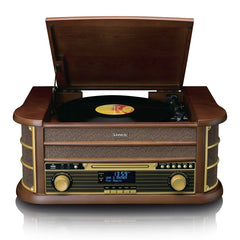LENCO Houten retro platenspeler met Bluetooth®, DAB+/FM Radio, USB encoding, CD-speler, Cassettespeler en ingebouwde speakers